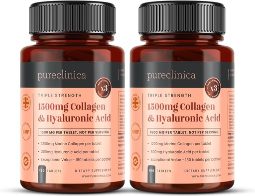 [BRSWIA34PNYRSDLA] pureclinica UltraColl Collagen & Hyaluronic Acid 1500mg x 360 Tablets (2 Bottles of 180) - 1 Years Supply