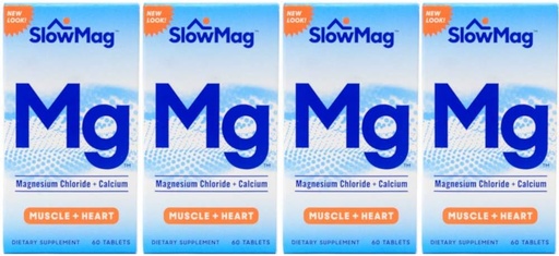 [BRSWKGYIBIFAM3LG] Slow Mag Magnesium Chloride and Calcium, 60 Tablets Each (Value Pack of 4)