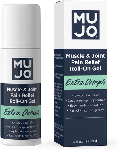 [BRSRAYY6OIHWM235] MUJO Extra Oomph — Quick Pain Relief Roll-On Gel + Organic Menthol + ICY Muscle Relief + Fast-Acting Menthol + Aloe + Arnica — for Joint and Back Aches — 3 fl oz