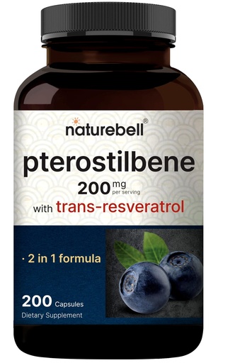 [BRSWGFIKAEPBMYI6] NatureBell Pterostilbene 200 mg Per Serving with Trans-Resveratrol – 200 Capsules – 2-in-1 Antioxidant Polyphenol Formula* – Non-GMO