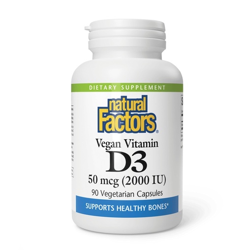 [BRSWKHDYO54BQE3M] Natural Factors Vegan Vitamin D3 2000 IU - Supports Bone & Immune Health - Plant-Based Cholecalciferol - Vegetarian Capsules - 90 Capsules (90 Servings)