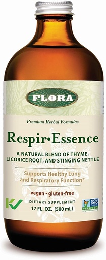 [BRSWK2YADNYRUDD6] Flora - Respir-Essence - podpira Lung & dihalno zdravje - vsebuje timijan, Likorice Root, Elecampane & More - Non-GMO, Vegan, Gluten-free & Kosher - 17 fl. oz. Steklenica