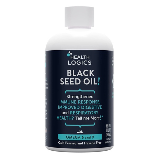[BRSWIHYQAAFAKHYZ] Health Logics Black Seed Oil | Rich Source of Omega 6 & Omega 9 | Pure Cold Pressed Black Cumin Seed Oil for Respiratory, Digestive, and Immune Health | 6 fl oz