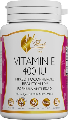 [BRSROZ32BAIBU3DD] CocóMarch NM.D Natural Vitamin E 400 IU- Mixed Tokopherols, Beauty Ally, 3 Bulan Supply - Gluten Free, Paleo Friendly, Dairy Free, Keto Friendly, GMO Free, 100 Softgels