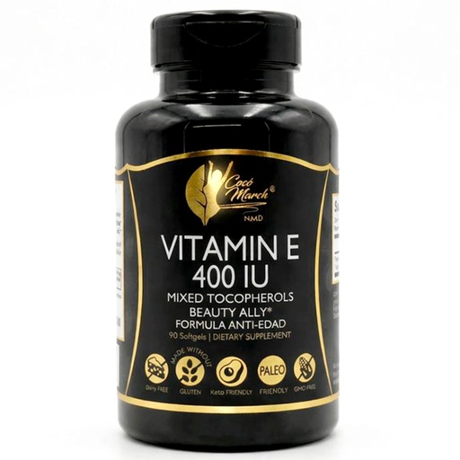 [BRSROZ32BAIBU3DD] Coco March N.M.D Natural Vitamin E 400 IU Mixed Tocopherols – Immune Support Supplement for Heart, Skin & Eye - Antioxidants for Women & Men, Gluten Free & Dairy Free, 3-Month Supply, 90 Softgels