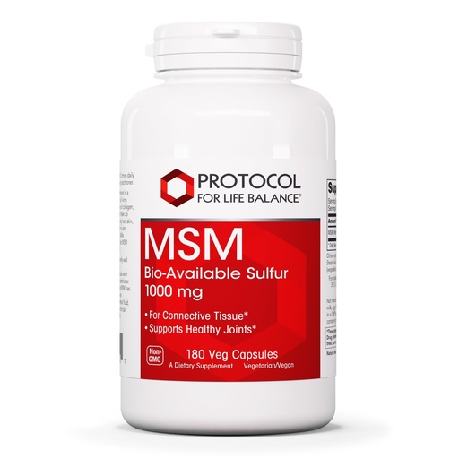 [BRSWIYIZCIJQEEA7] PROTOCOL FOR LIFE BALANCE MSM Bioavailable Sulfur - 1,000mg - Supports Joint Health & Healthy Hair, Skin & Nails* - Vegan & Non-GMO - 180 Veg Capsules