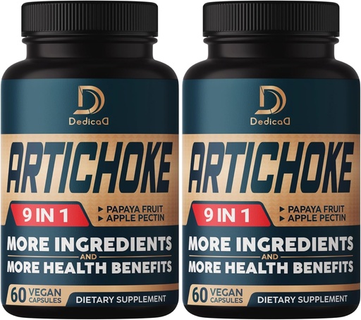 [BRSRMFIBCB6QAAA6] Artichoke Extract Capsules 6650mg 4-Month Supply - Support Digestion, Immune Health & Body Balance - Combined 9 Herbs Papaya, Apple Pectin, Ginger & More - Non-GMO 2 Packs 60 Capsules