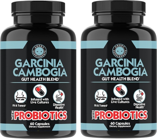 [BRSRAAIYPJ4BOGQ4] Angry Supplements Garcinia Cambogia with Probiotics, Gut Health Multivitamin w. Vitamins A, C, D, E, K, B2, Zinc, Selenium, Copper, Chromium + Herbal Blend Capsules (2- Bottles, 120ct Total)