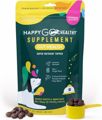 [BRSWYBA6OB6R43IU] Dog Gut Health Probiotics Supplement | Improves Digestive Health and Immune System Support for Dogs and Puppies | All Natural Ingredients Tasty Kibble Dog Food Topper | 60 Count Pack