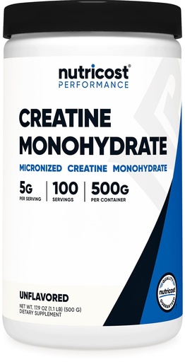 [BRSWIFIFOEARSHD6] Nutricost Creatine Monohydrate Micronized Powder 500G, 5000mg Per Serv (5g) - 100 Servings, 17.9 Oz