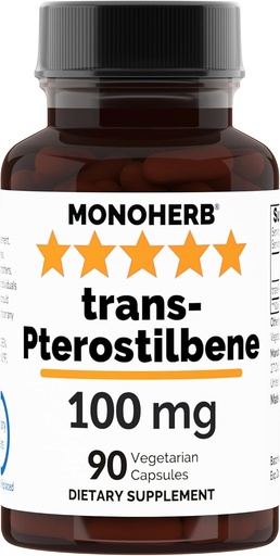 [BRSWYYYBAB7AA33G] MONOHERB Trans-Pterostilbene 100 mg per Capsule - 90 Vegetarian Capsules