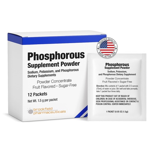 [BRSROZQYCFYQYEYZ] Phosphorus Supplements 12 Packets, Dietary Supplements Powder with Sodium Phosphate and Potassium Phosphate, Fruit Flavored Phosphorous Supplement Powder for Electrolyte, Bone Health & Kidney Health