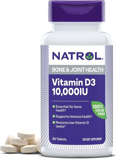 [BRSWIZQPCMNGYF3A] Natrol Vitamin D3 10,000 IU Tablets, Support Your Immune Health, 60 Count