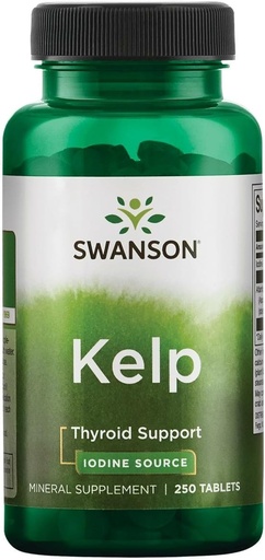 [BRSWKGYYAACR4A3E] Swanson Premium Brand Kelp - Natural Iodine Source Supporting Thyroid Health - Mineral Supplement w/Iodine Source Standardized 0.4% - (250 Tablets, 225mcg Each)