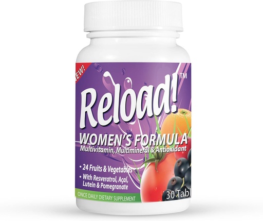 [BRSRAZQ6B4PB42AZ] Recarga! para Mujeres, Todo Natural, Multivitamínico, Multimineral y Antioxidante con 24 Frutas y Verduras, así como Biotina para el cabello, la piel y las uñas. 1 mes de suministro.