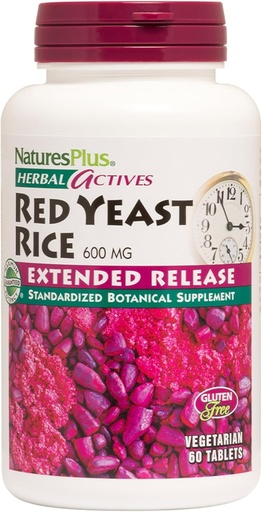 [BRSWYBLQBUAQMDY2] NaturesPlus Herbal Actives Red Yeast Rice Extended Release 600 mg - 60 정제, 팩 3 - 일반 웰빙 지원 - 채식, 글루텐 무료 - 180 총 서빙