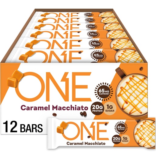 [BRSRMHA2CNYQ2ETZ] ONE Coffee Shop Caffeinated Protein Bars, Caramel Macchiato, Gluten Free with 20g Protein and 65mg of Caffeine Energy, Pantry Staples, 2.12 oz (12 Count), Packaging May Vary