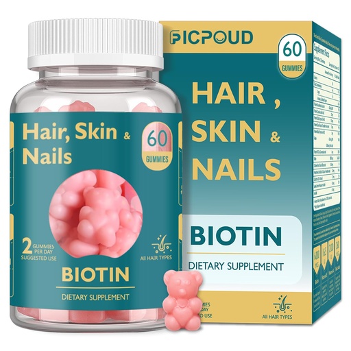 [BRSRAH37BEFR6FLG] Hair Skin and Nails Biotin Gummies, Supports Healthy Hair, Skin & Nails, Vegan Vitamins for Women & Men, Supports Hair Growth and Stronger Nails, Healthy Skin, 30 Day Supply