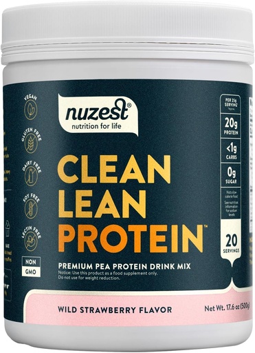 [BRSWIGA7BB7RAFI5] Nuzest - Pea Protein Powder - Clean Lean Protein, Premium Vegan Plant Based Protein Powder, Dairy Free, Gluten Free, GMO Free, Protein Shake (1.1 Pound (Pack of 1), Wild Strawberry)