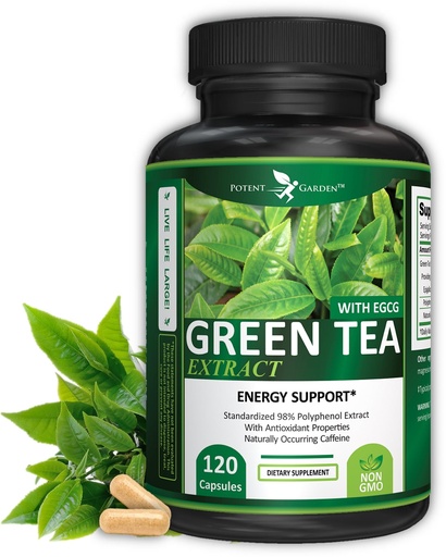 [BRSWKHD5CAFWE3LA] Potent Garden Green Tea Extract with EGCG Natural Energy, Mental Focus, Immune Support, Antioxidant and Healthy Heart Formula, Non-GMO 120 Green Tea Extract Capsules