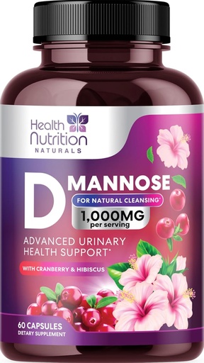 [BRSWYAIQCEJRY2TF] D-Mannose Supplement 1,350mg - with Cranberry, Hibiscus & Dandelion - Fast-Acting, Natural Urinary Tract & Bladder Support for Women & Men – Flush & Cleanse Impurities – Non-GMO, Vegan – 60 Capsules