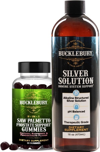 [BRSRMAAROENQY3D2] BUCKLEBURY Saw Palmetto Gumies prostate și structurat soluție de argint lichid 30ppm