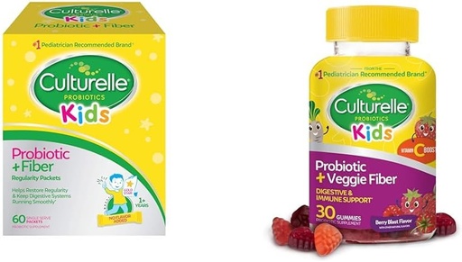 [BRSROAIQBUORGD36] Culturelle Kids Probiyotik + Fiber Packets (Ages 3+) - 60 Kont & Daily Probiyotik for Kids + Veggie Fiber Gummies (Ages 3+) - Kont 30 - Digestive Health & Immune Support Berry Flavor with a C C C