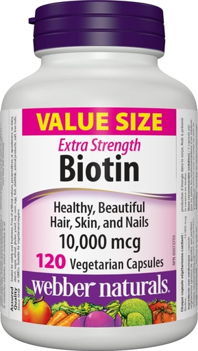[BRSW2BT6AECGGG37] Webber Naturals Biotin תוספת כוח 10,000 mcg, 120 קפסולות
