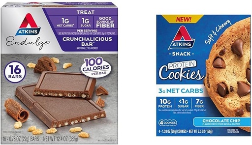 [BRSRAYYYCUNBMDLA] Atkins Endulge Crunchalicious Chocolate Bar, 16 Count & Chocolate Chip Protein Cookie, 4 Count