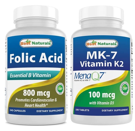 [BRSRMBQECN7BAELP] Best Naturals Folic Acid 800 mcg & Vitamin K2 (MK7) with D3