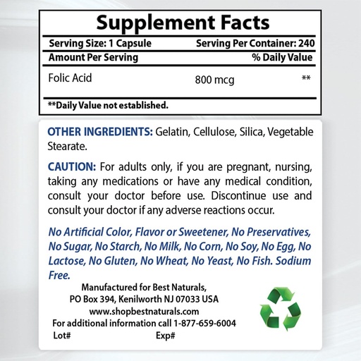 [BRSRMBQECN7BAELP] Best Naturals Folsäure 800 mcg & Vitamin K2 (MK7) mit D3