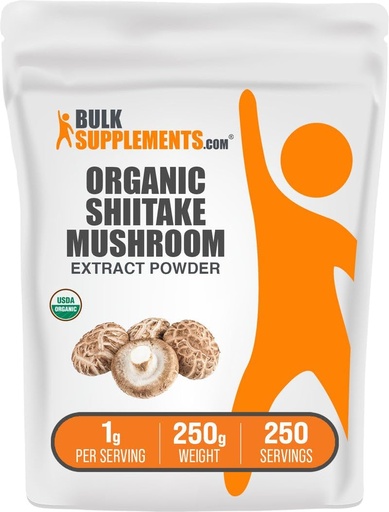 [BRSWGFINCQNWAHQ7] BulkSupplements.com Organic Shiitake Mushroom Extract Powder - Organic Shiitake Mushroom Powder Supplement, Immune Support - Vegan & Gluten Free, 1g per portion, 250g (8,8 oz) (Pack av 1)