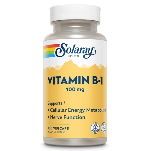 [BRSWIYQYCB6BUF3M] SOLARAY Vitamin B-1 100 mg | Healthy Energy Metabolism, Skin, Brain, Heart & Nervous System Support | 100 VegCaps