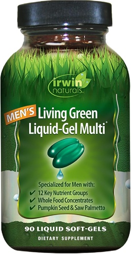 [BRSRMCA5OUNAAAL2] Irwin Naturals Men's Living Green Liquid-Gel Multi - 90 Liquid Softgels - 70 Essential Nutrients, Full-Spectrum Vitamins, wholefood Blend - Targeted Adrenal ' Brain Support - 30 Total Servings