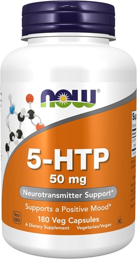 [BRSWIYYACB4B62A3] AHORA Suplementos de alimentos, 5-HTP (5-hidroxitryptofan) 50 mg, Soporte de neurotransmisores*, 180 cápsulas de veg