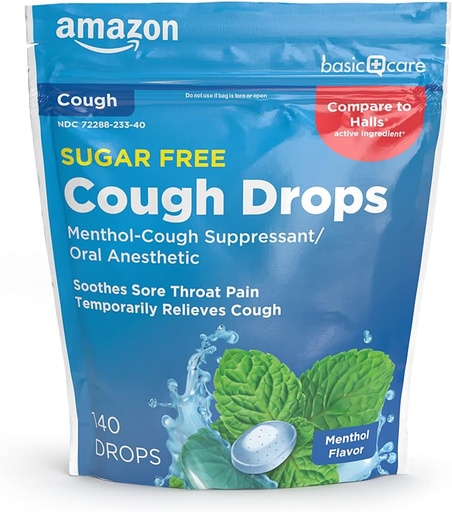 [BRSW2YL6CECBAF3O]   Basic Care Sugar Free Menthol Cough Drops, 140 count