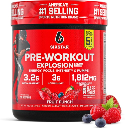 [BRSROH3QCF7R43LB] Six Star Pre-Workout Powder for Men & Women, Fruit Punch (30 Servings) - Preworkout Explosie 2.0 Energy Powder Drink Mix with Beta-Alanine & Cafeine - Sports Nutrition Supplement Products