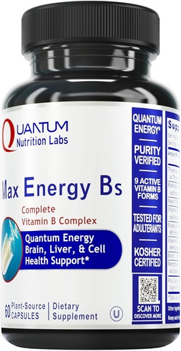 [BRSWGAQRO54BQAI7] Quantum Nutrition Labs Max Energy Bs - Vitamin B Complex, Methylierte B Complex Vitamine mit Vitamin B1, B6, B12, Thiamin, Folate und Biotin - 60 vegetarische Kapseln