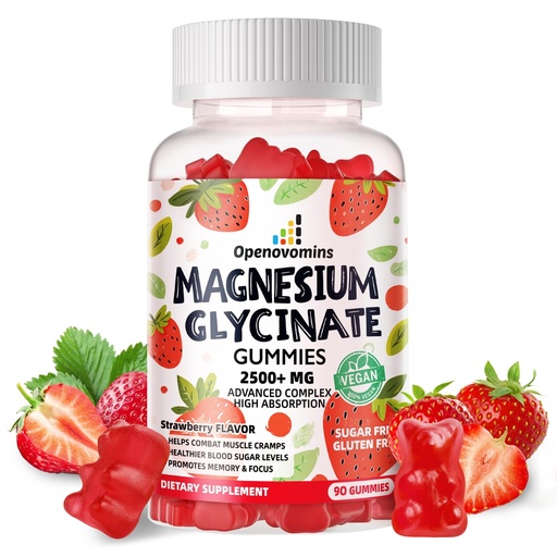 [BRSRAGQTC4NR4FIV] Magnesium Glycinate Gummies 2500mg - Sugar Free Magnesium Potassium Supplement with Vitamin D, B6, CoQ10 for Calm Mood & Sleep Support - 90 Strawberry Gummies