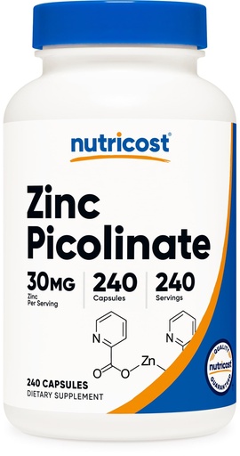 [BRSW2GA5DMAR6FA4] Nutricost Zinc Picolinate 30mg, 240 Capsules - Gluten Free and Non-GMO
