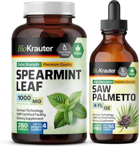 [BRSRAGIZAVYBAHTK] BIO KRAUTER Spearmint 250 Capsules & Saw Palmetto Tincture 4 Fl. Oz.