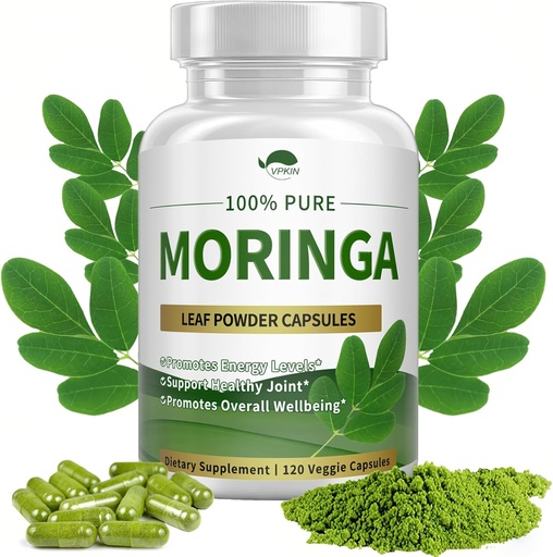 [BRSRAHQLOZ7B4ETH] אבקת Moringa אבקת קפסולות,Pure Moringa Oleifera Leaf אבקת קפסולות 1000 מ"ג, Moringa תוסף לאנרגיה, Immunity & Joint Health,Vegan ו- non-GMO, 120 קפסולות