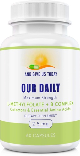 [BRSWGBA3CEBGYHTU] Our Daily Vites L-Methylfolate B Complex Cofactors & Essential Amino Acids (2.5mg) - Active Folate, Methylated B12 Methylcobalamin, B6 and Glycine - 60 Count