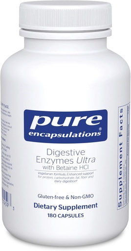 [BRSWIFL2AAJWIALK] Encapsulaciones puras Enzimas digestivas Ultra con Betaine HCl - Vegetarian Digestive Enzyme Suplemento de Apoyo Proteína, Carb, Fibra y Digestión Láctea* - 180 cápsulas