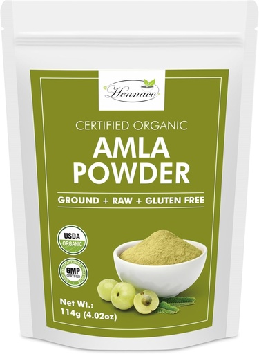 [BRSROADYPIPGY2AY] hennaco Organic Amla Powder| Amla Powder for Cooking, Smoothies, and Juices | Resealable Zip Lock Pouch | USDA Organic| Pure & Natural Indian Gooseberry Powder| 114 Grams (4 OZ)