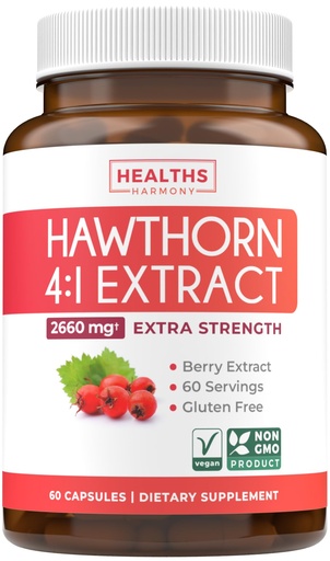 [BRSROAYBB54AAE3A] Super Potent Hawthorn Berry Capsules - Hawthorn Berry 4:1 Extract (Berries) 665mg Supplement Made from Concentrate to Support Heart and Digestive Health - Vegan Non-GMO & Gluten Free (2 Month Supply)