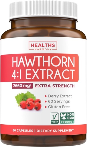 [BRSROAYBB54AAE3A] Super Potent Hawthorn Berry Extract Capsules - Hawthorn Berry Supplément fabriqué à partir de concentré de force supplémentaire pour soutenir la santé cardiaque et digestive - Vegan Non-OGM et sans gluten (2 mois d'approvisionnement)