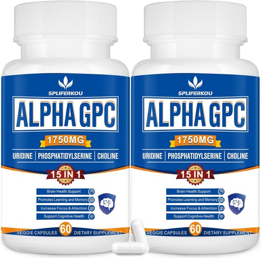 [BRSROCY5OABRUDQ4] 15-in-1 Alpha GPC Supplement with Phosphatidylserine, Uridine, L-Theanine, Lion's Mane Mushroom, 120 Capsules