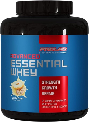 [BRSW2YIFCUCQMAAZ] ProLab Advanced Essential Whey Protein Powder, Whey Concentrate & Isolate Blend, 21g Protein, BCAAs, Digestive Enzymes, Muscle Support & Recovery(Vanilla Donut)