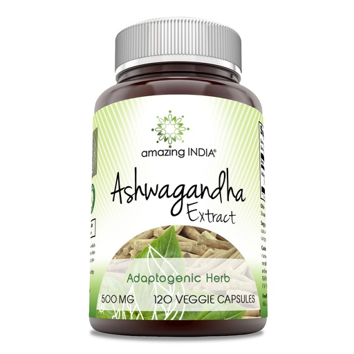 [BRSWGAYKDEPRS3AU] Amazing India Ashwagandha Extract 500 Mg | Veggie Capsules Supplement | Non-GMO | Gluten-Free | Made in USA (1 Pack | 120 Count)
